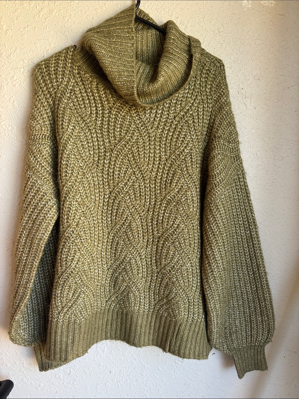 Olive Green Cable Knit Turtleneck Sweater - Women